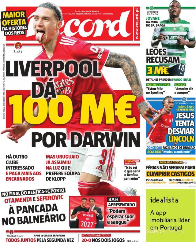 fb体育比分-队史最高价 利物浦为达尔文·努涅斯报价1亿欧元？